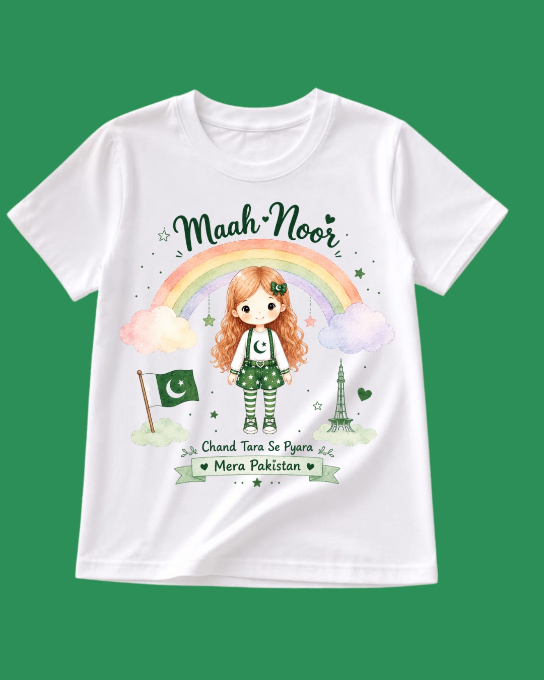 Happy Independence Day Pakistan "Chand Tara Se Pyara" White Girls T-Shirt