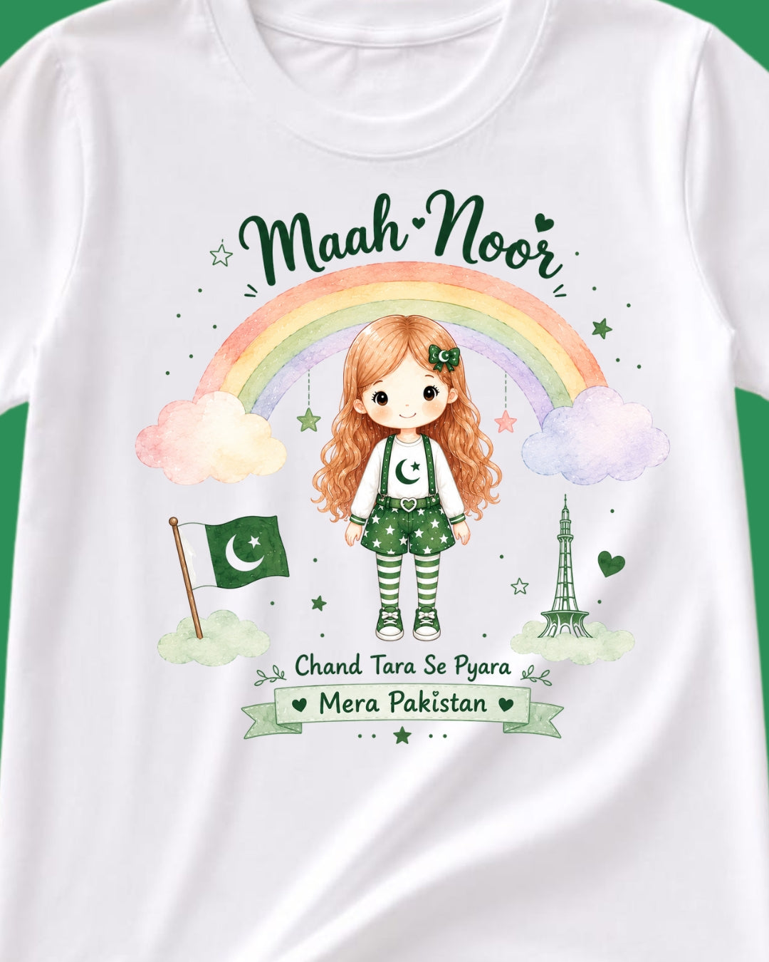 Happy Independence Day Pakistan "Chand Tara Se Pyara" White Girls T-Shirt