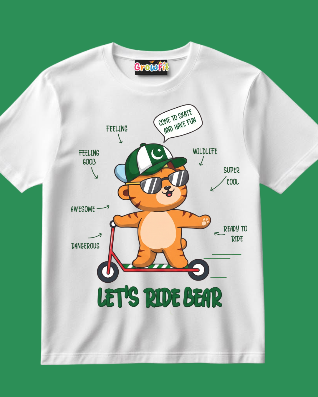 Let's Ride Bear White Kids T-Shirt – Pakistan Independence Day