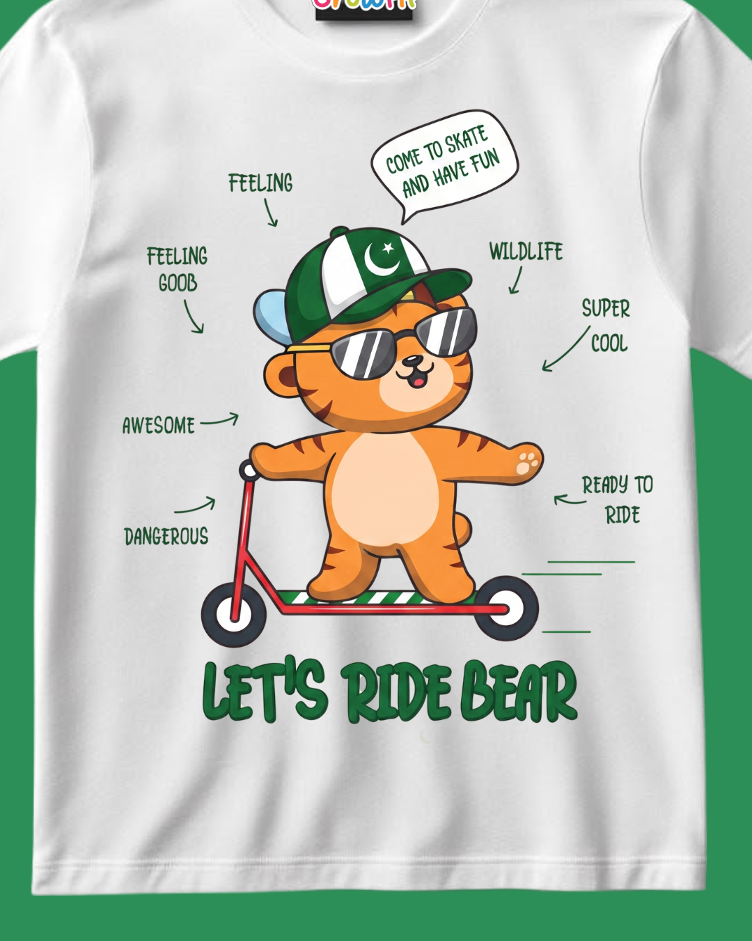 Let's Ride Bear White Kids T-Shirt – Pakistan Independence Day