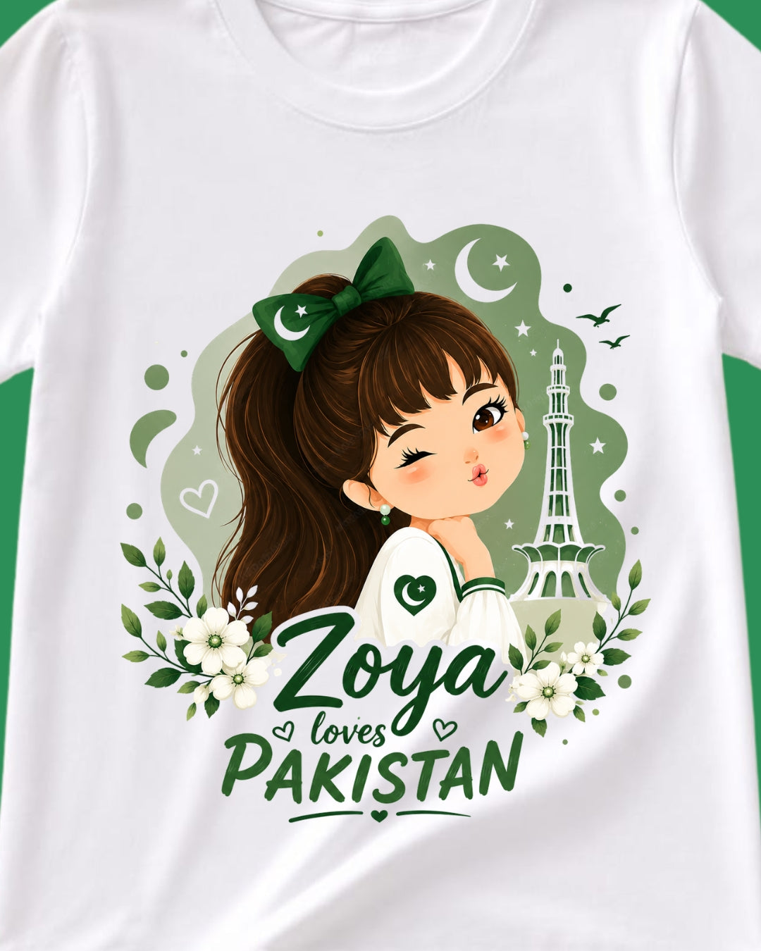 Personalized Girls Pakistan Independence Day T-Shirt | Custom Name 14th August Tee
