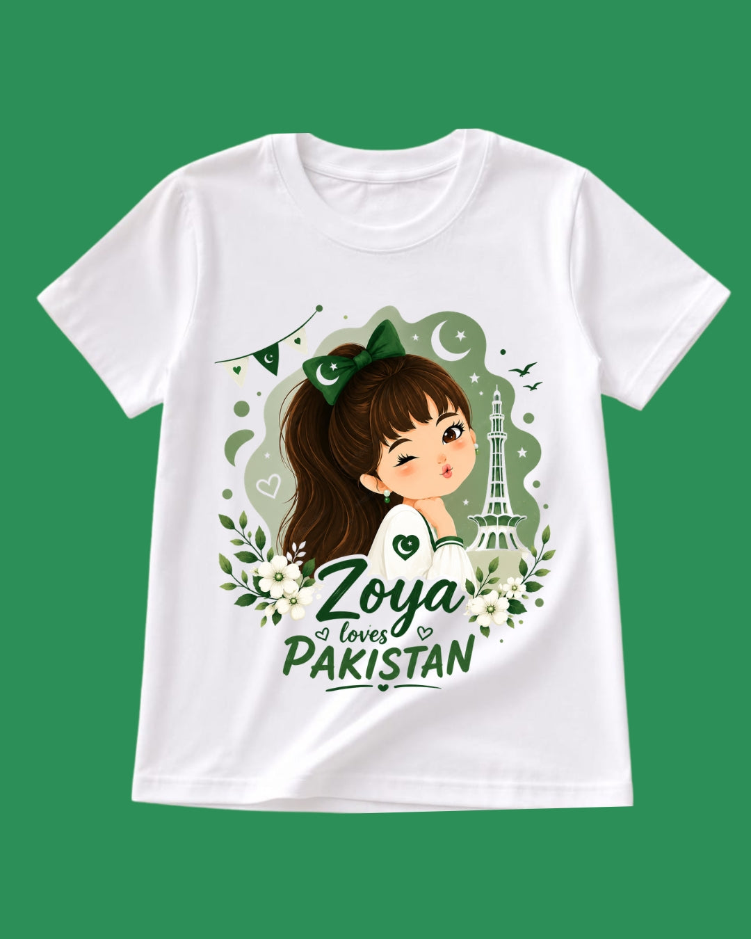 Personalized Girls Pakistan Independence Day T-Shirt | Custom Name 14th August Tee